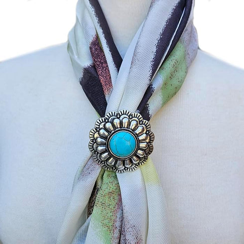 Western Concho Scarf Slide Western Ring 24MM Boho (Turquoise)...