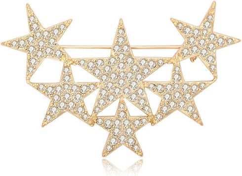 Exquisite Gold Silver Clear Crystal Rhinestone Star Brooch Pin...