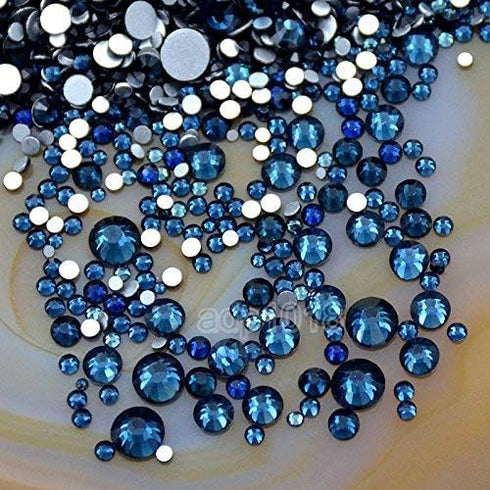 AD Beads 1440 Pieces Mixed Size No Hotfix Glue on Quality Glass Flatback Rhinestones Round Crystal Gems (27 Montana)...