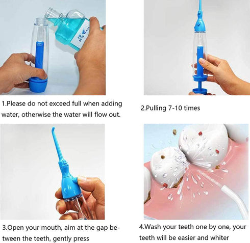 Practical Portable Water Flosser Jet Cleaning Tooth Mouth Denture Cleaner Dental Hygiene Floss Dental Manual Oral Irrigator Blue...
