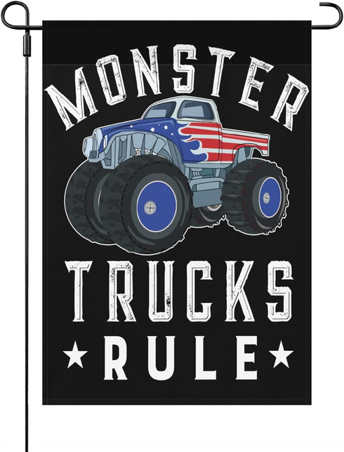 Monster Trucks Rule Garden Flags Double Sided, Art Funny Garden Flag Yard House Flags Double Sided Yard Decor Monster Trucks Rule Yard Flags...