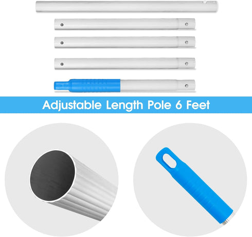 Pool Leaf Skimmer Net Ultra Fine Mesh with Aluminum Poles 5 Sections 6 Feet Swimming Pool Cleaning Net Leaf Catcher for above Ground Pools Ingroun...