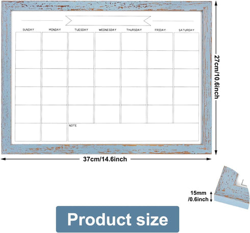 Dry Erase Monthly Calendar Board, Magnetic Whiteboard for Wall, Office/School/Home, Solid Wood Walnut Brown Frame Hanging Board 10.5"x 14.5"(YL-Bl...