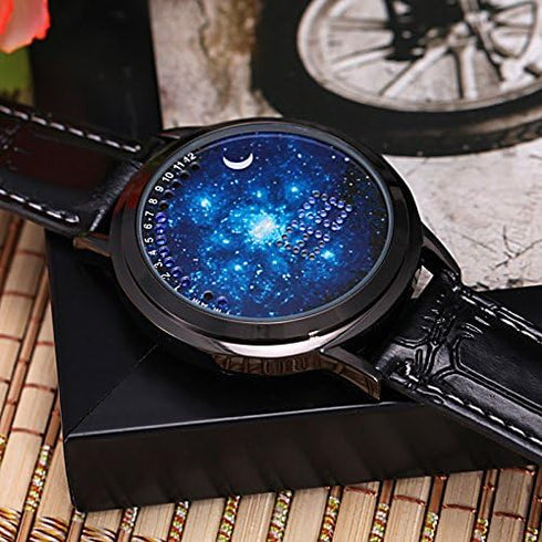 MINILUJIA LED Touch Screen Watch Unique Cool Watch Meteor Shower/Wish Tree Brain/Universe Milky Way/Simple Black Dial Watch with Soft Leather Stra...