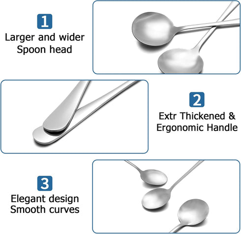 2 Piece Soup Spoons, Round Stainless Steel Bouillon Spoons Round Spoons 6.7 inch...