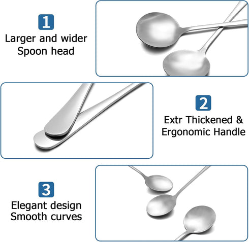 20 Piece Soup Spoons, Round Stainless Steel Bouillon Spoons Round Spoons 6.7 inch...