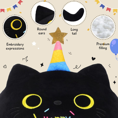 Black Cat Plush, 13.7" Cat Stuffed Animal, Soft Cute Cat Plushie, 3D Cat Shape Design Pillow for Boys Girls, Sofa Bedroom (Birthday Cat)...