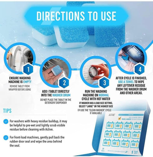 Washing Machine Cleaner Descaler Deep Cleaning Tablets For HE Front Loader & Top Load Washer, Septic Safe Eco-Friendly Deodorizer, Clean Inside Dr...