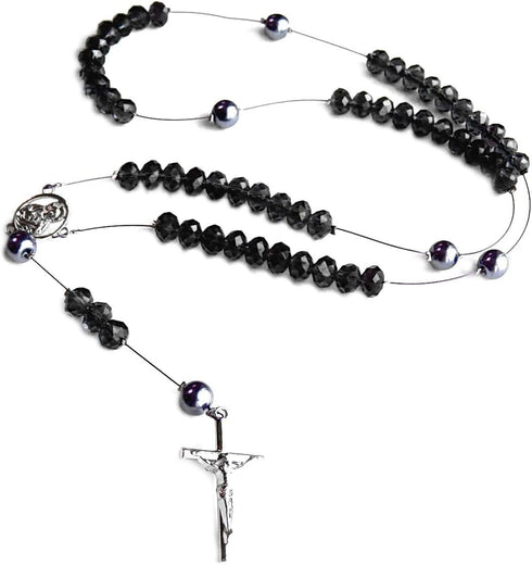 Linpeng Black Crystal Bead Box Rosary Necklace DIY Kit, Rosary Making Supplies, Gift for Beader, Jet, (CR-1212)...