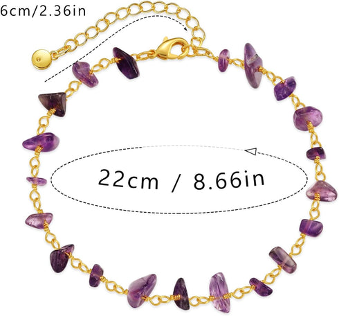 Gold Ankle Bracelets for Women,Purple Crystal Anklet Bracelet,Healing Stone Anklet Bracelet,Adjustable Summer Beach Foot Jewelry Gifts for Women...