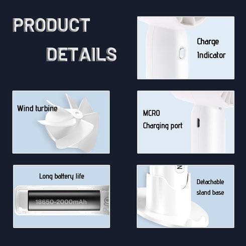 HITNEXT Handheld Mini Fan, Portable HandHeld Fan USB Rechargeable Fan 2000mAh Battery Operated, 3 Speed Small Personal Fan for Travel Home Office ...