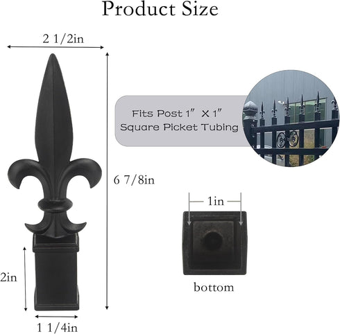 5pcs Metal Trident Spear Fence Finials Fits 1" - Fleur De Lis Aluminium Alloy Black Fence Topper Fence Caps Spear Tips Post Caps for Yard Garden L...