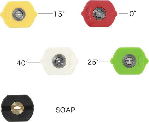 Sooprinse Pressure Washer Spray Nozzle Tips Multiple Degrees,1/4 inch Quick Connector 5 Packs(3.0 GPM) 0 Degrees,15 Degrees,25 Degrees,40 Degrees,...