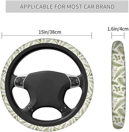 Swono Leaves Green Universal 15" Steering Wheel Covers Green Leaves and Fern Plants Cute Car Steering Wheel Cover for Men Women Girls Car Accessor...