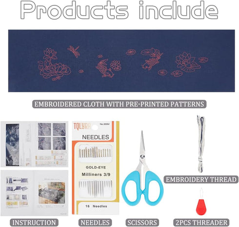 FREEBLOSS Sashiko Tea Mat Sashiko Kit with Full Sashiko Supplies Sashiko Thread and Needles Hand Sewing Kit for Adults Beginners Instructions Incl...