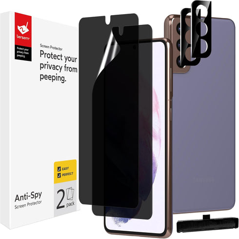 bersem [2+2 Pack Privacy Screen Protector for Samsung Galaxy S21 Plus, 6.7 Inch with Tempered Glass Camera Lens Protector, Anti-Spy Flexible TPU F...