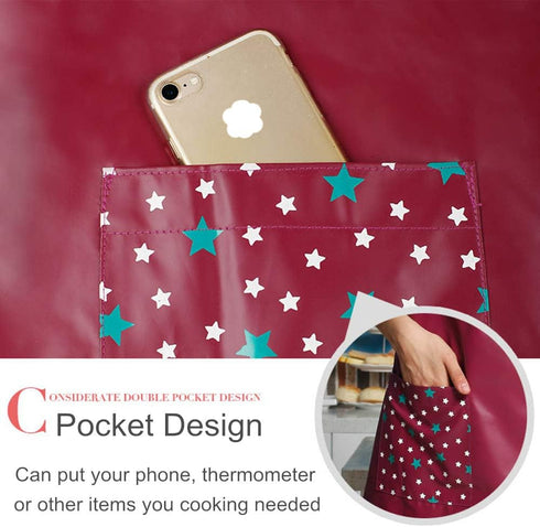 PU Kitchen Oil and Waterproof Aprons for Women with Pocket for Cooking Washing...