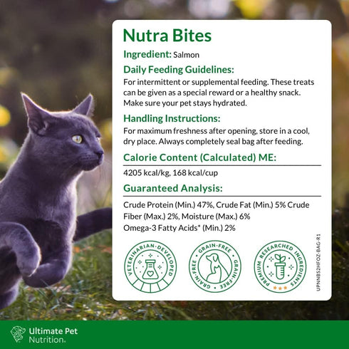 ULTIMATE PET NUTRITION Nutra Bites for Cats, Freeze Dried Raw Treats, Single Ingredient, Grain Free, Salmon, 2.5 Ounce...