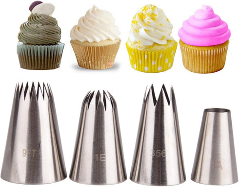 4-Piece Stainless Steel Piping Tips Set for Cake, Cookie & Cupcake Decorating...