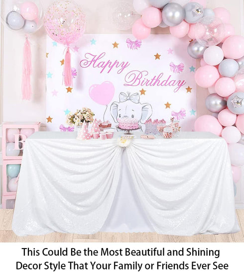 ShinyBeauty 60" X 102" White Sequin Tablecloth, Wedding Table Cloth, Sparkle Sequin Linens, Sequin Tablecloth Rectangle, Sparkling Sequin Table Ov...