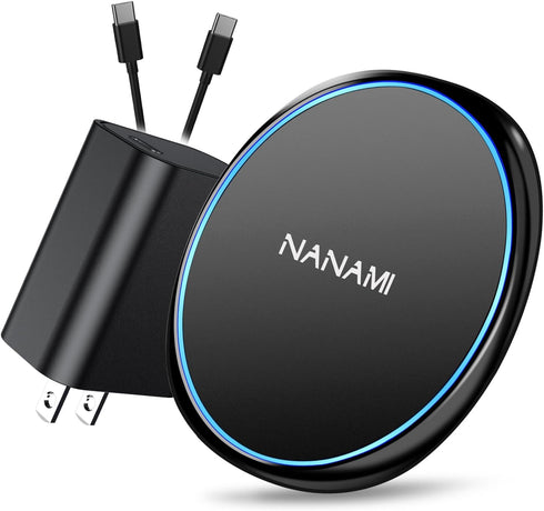 NANAMI Fast Wireless Charger, 7.5W Qi Certified Charging Pad with PD3.0 Adapter USB Charger for iPhone 15/14/13/12/11 Pro Max/XR/8 Plus/Airpods 2,...