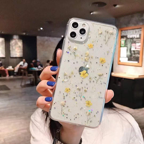 YTanazing Flower for iPhone 12 Pro Max Cute Case Real Flower Glitter Floral Design Slim Shockproof Soft Flexible Clear TPU Back Phone Cove for iPh...