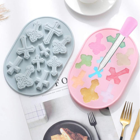 OURASHERO 2pcs Cross Shape Cake Fondant Mold Cake Decorations Cupcake Topper Silicone Clay Candy Chocolate Gum Paste Mold with Silicone Liquid Dro...