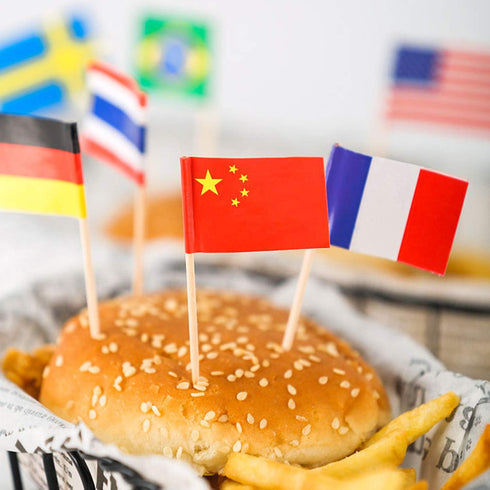 Anley Assorted 100 Different Countries Toothpick Flag - Vivid Double Sided Print & Solid Smooth Pick - Party Decoration Cocktail Fruit Stick Cupca...