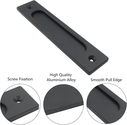7 Inch Flush Pull, Rectangular Finger Flush Pulls Recessed Barn Door Handle Sliding Door Handles for Pocket Door, Gates, Garages, Sheds (Matte Bla...