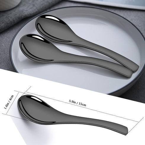Soup Spoons,4 Pieces Stainless Steel Asian Soup Spoon 6.3 Inch Mirror Polished Black Ramen Spoons Deep Spoon for Soup...