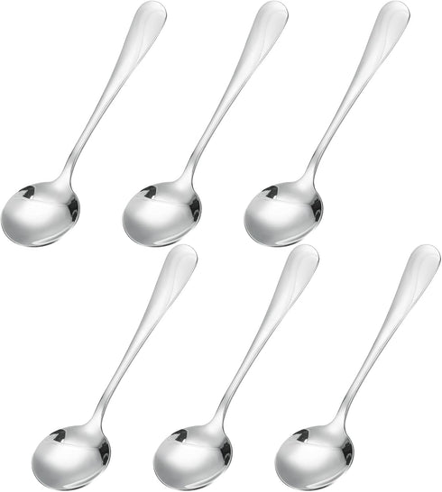 uxcell 6Pcs Stainless Steel Soup Spoon 5.1 Inch Tea Spoons Round Dinner Spoons Dessert Spoon for Dinner Bouillon Coffee Soup, Silver...