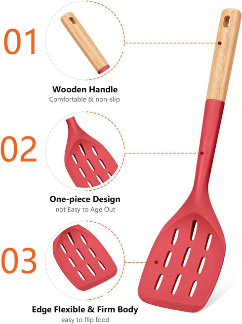 Pack of 2 Silicone Spatula, Non Stick Cooking Utensil Set Wooden Handle Kitchen Turner for Baking Mixing Grilling Serving Food Heat Resistant Non ...