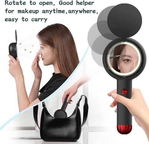 Mini Handheld Fan, Bladeless Personal Hand Fans with USB Rechargeable Battery Operated Portable Fan with LED Makeup Mirror 3 Speeds Small Fan for ...