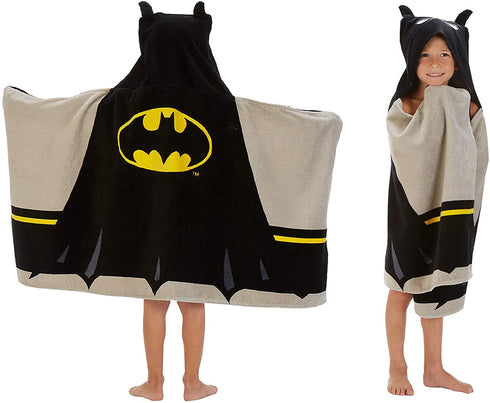 Batman Kids Soft Terry Cotton Bath / Beach / Pool Hooded Towel Wrap, 24 x 50", Black and Yellow...