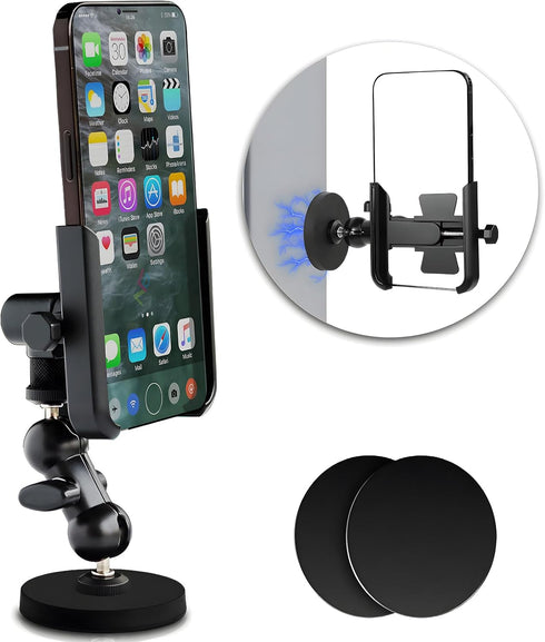 Metal Magnetic Phone Mount with Video Recording Stand, Gym Phone Holder,Attracts to Any Ferrous Metal Surface, Designed for Gym, Motorcycles Tank,...