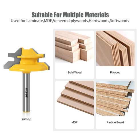 45 Degree Lock Miter Router Bit 1/4 Inch Shank.Woodworking Tools Joint Router Bits?Wood Milling Cutter Glue Joint Tools Set (1/4inch Shank, 1-1/2"...