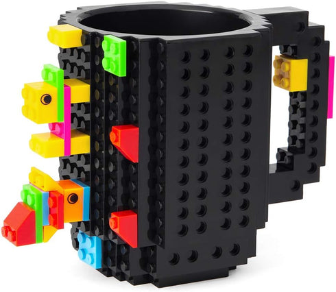 Build-on Brick Mug,Funny Novelty Coffee Mug,Creative DIY Building Blocks Cup,Birthday Party Cups for Kids,Unique Gifts for Christmas,Black...