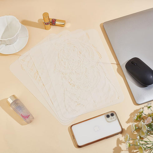 FINGERINSPIRE 4 Pcs Tiger Stencils for Painting 11.7x8.3 inch A4 Size Tiger Skin Pattern Drawing Stencils Reusable Mylar DIY Art Craft Tiger Strip...