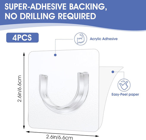 Sibba Shower Rod Holder 4Pcs Sticky Curtain Rod Bracket No Drilling Retainer Clear Tension Hooks Liners Support Mount Sticker Heavy Duty Wall Hold...