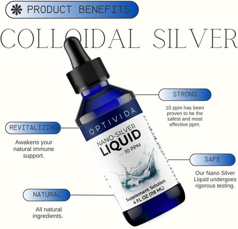 Optivida Health- Colloidal Nano Silver Liquid for Immune Support, Promotes A Healthy Immune System Nano Silver Liquid Solution 10PPM (4 oz.)...