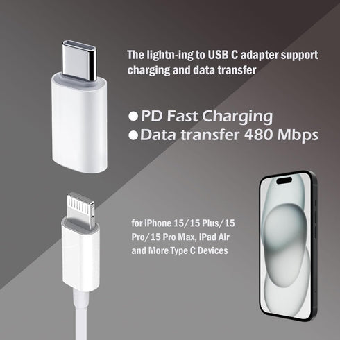 for Lightning Female to USB C Male Adapter, for Lighting to USB C Adapter Charging for iPhone 15/15 Pro/15 Pro Max/15 Plus,iPad Air, Samsung, Supp...