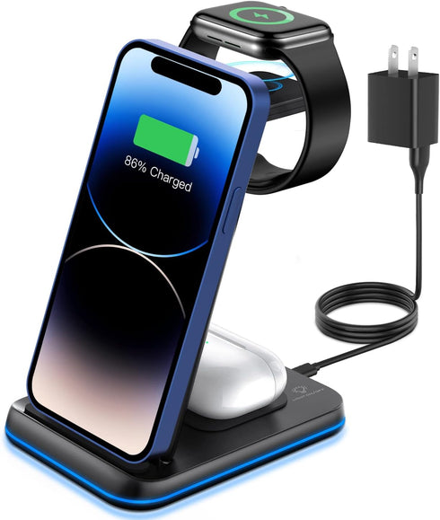 Foldable Wireless Charger for Multiple Devices 3 in 1 Wireless Charging Station for Travel, Compatible with iPhone 16 15 14 13 12 11/Pro/XR, Charg...