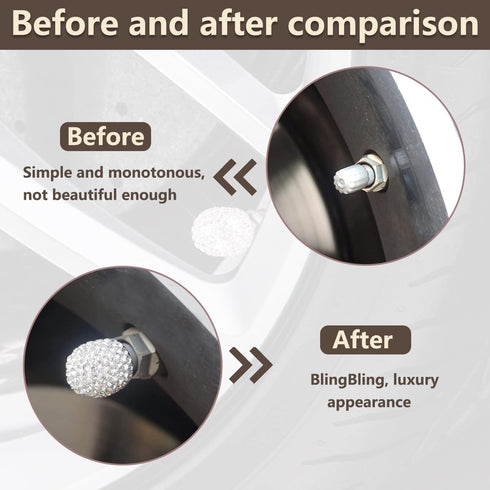 4 PCS Handmade Rhinestone Car Tire Valve Stem Cap, Sparkling Crystal Stem Air Cap Cover, Attractive Dustproof Bling Wheel Tire Valve, Universal fo...