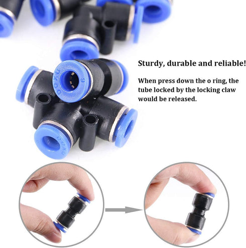 Air Push Quick Fittings, 5 Pcs Pneumatic Connectors Push to Connect Fittings Kit, 1/4" 6mm Od Quick Release Connectors Hand Valves...