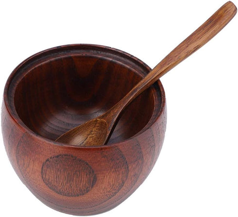 Raguso Solid Wood Jar,1pc Seasoning Pot Salt Sugar Chili Storage Bowl With Spoon And Lid Kitchen Tool Home Restaurant Food Shop Foodstoragecontain...