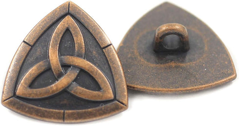 Bezelry 12 Pieces Triangle Celtic Trinity Knot Metal Shank Buttons. 20mm (3/4 inch) (Antique Copper)...