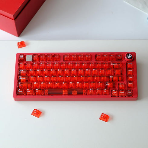 114 Keys Transparent Keycaps PC Cherry Profile Red Crystal Keycap Set Fit for Cherry Mx Switches Mechanical Keyboard...