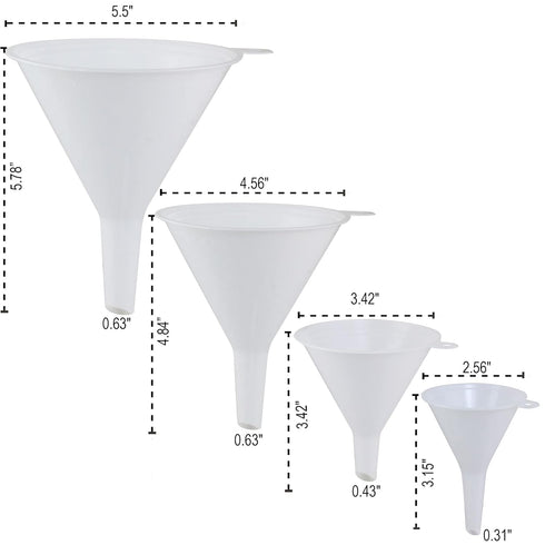 Plastic Funnel for Automotive Use - Kitchen Funnels for Filling Bottles, Jars, Containers or Lab Use - Oil Funnel for Gas, Car Oil, Lubricants and...