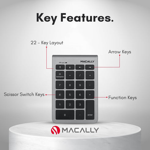 Macally Bluetooth Number Pad for Laptop - Wireless Numeric Keypad - 22 Key Numeric Keypad for Data Entry, Numpad Compatible with MacBook, iPad, iP...