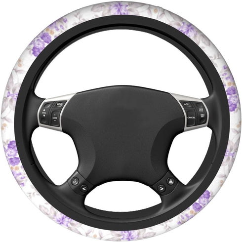 Purple Flowers Cute Steering Wheel Cover for Women Girls Car SUV 15 Inch Universal Fit Auto Accessories Personalized...